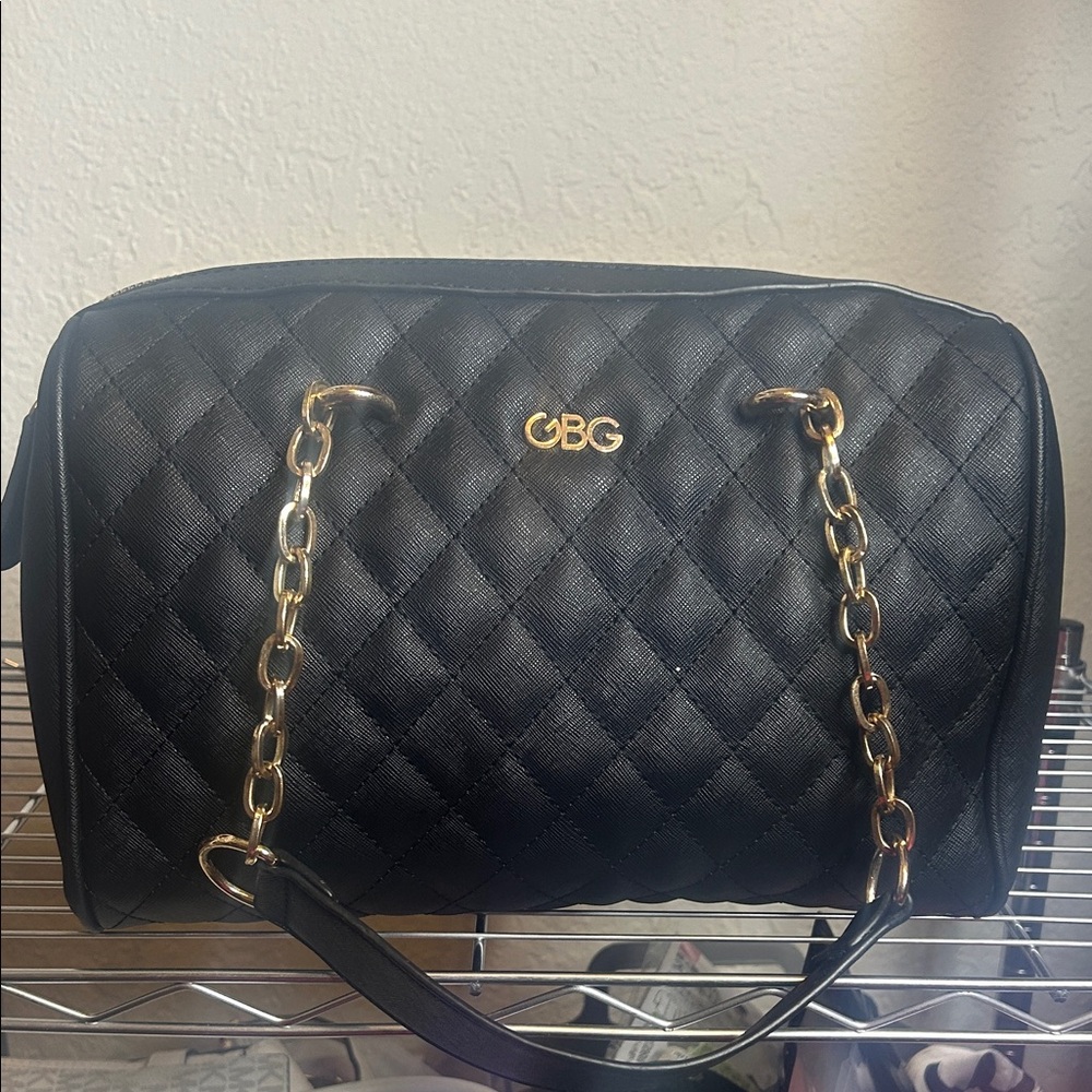 G by Guess Los Angeles Quilted Black Satchel with Gold Chain